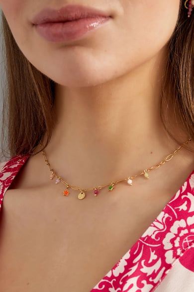 Glitzernde Party-Charm-Halskette – Goldfarbe  - Goldfarbefarbe h5 Bild3